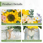 BLOSMON Sunflower Fake Flowers in Vase: Sunflowers Artificial Flowers with Vase for Table Centerpieces Decor - Silk Flower Bouquet Faux Arrangements Kitchen Bathroom Wedding Party Decoration