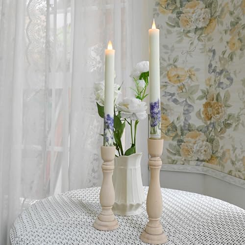Flameless Taper Candles Flickering with Remote and Timer, 3D Moving Flame Taper Candle Battery Operated to 400 Hours, 9 Inch Window Candles, (Lilac) - color: Lilac