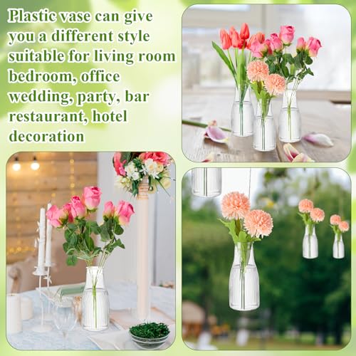 Mumufy 24 Pcs Plastic Bud Vases in Bulk Small Clear Flowers Vases for Centerpieces Wedding Decorations Home Banquet Formal Dinners Party Table Decor (3.54 x 7.87 Inch) - size: 3.54 x 7.87 Inch