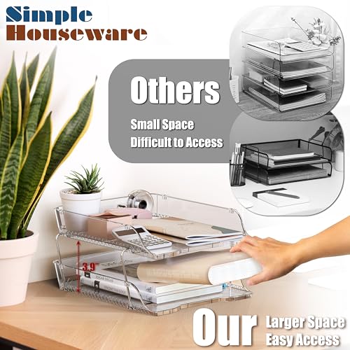 Simple Houseware 2-Tier Clear Stackable Letter Tray Organizer – Desktop File Holder for A4/Letter Size Paper, Document Sorter, Office Desk Paper Organizer, Transparent File Storage - color: Clear, size: 2-Tier
