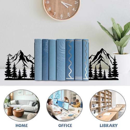 Metal Bookends Mountain Bookends Decorative Modern Book Ends for Shelves Bookshelf Home Office Desk Decorative Shelf Stoppers for Books Space-Saving Desk Organizer - style: Mountain Decorative Bookends