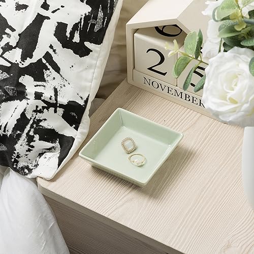 Mecaikru Ceramic Trinket Dish, Ring Tray, Decorative Jewelry Dish for Earrings Necklaces Watch Keys for Women (green square) - color: green
