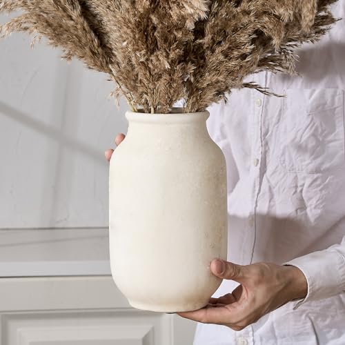 SIDUCAL Rustic Farmhouse Flower Vase | 9.5 Inch Large Ceramic Vase | Pampas Grass | Modern Farmhouse for Home Decor, Table, Living Room Decoration, Shelf Decor, Mantel, White - color: 18049-white