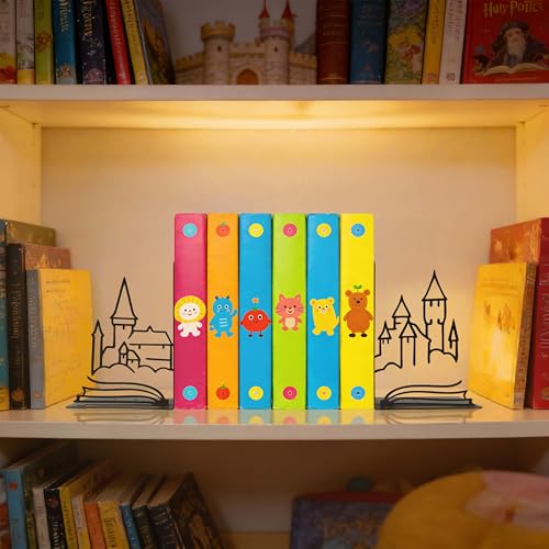Matte Black Iron Decorative Bookends for Shelves, Fantasy Castle Book Ends for Heavy Books, Unique Vintage Bookends for Kids Books, Metal Book Holders for Bookshelf Decor - color: Fantasy Castle