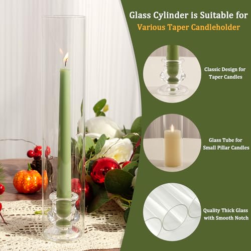 Hurricane Glass Candle Holders, Set of 4 Candlestick Holders for Taper Candle with 11.8" Tall Windproof Cylinder Covers Candle Stand Bulk for Table Centerpieces on Wedding Birthday Housewarming Decor - size: smooth