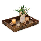 Hanobe Brown Decorative Serving Trays: Rustic Brown Rectangle Tray Decor with Cutout Handles for Coffee Table Ottoman Living Room Kitchen Home Decor - size: 13.4" x 9.5" x 1.8"