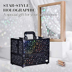 Makeup Case 6 Trays Large 14" x 8.5" x 11" Train Cases Cosmetic Organizer Storage Box by Joligrace - Star Pattern - color: Black Star