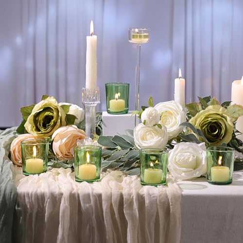 LETINE Green Glass Votive Candle Holders Set of 36 - Tealight Candle Holders for Spring & Summer Wedding and Christmas Centerpieces - Ideal Candle Jars for Making Candles - color: Green