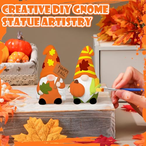Seenelling 2 Pack Fall Gnome Ready to Paint Your Own Statues 4'' DIY Unpainted Ceramics Figurines Kit Blank Paintable Ceramics Art and Crafts Decorations - style: Fall Gnome