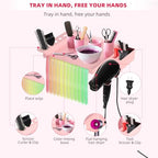 Extension Salon Tray Hair Extension Cart Tray Pink Multi-Function Extensions Rolling Tray with Blow Dryer Holder and Storage Platform - color: L-pink