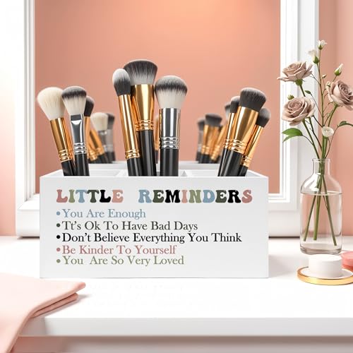 Encouragement Gifts Pencil Pen Holder for Desk, Little Reminders Inspirational Wooden Pencil Holder Organizer for Home Office Desk Accessories, Mental Health Gifts - color: Color-Desk accessories white 14
