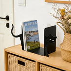 Cute Cat Book Ends Cat Bookends for Shelves, Home Office Desk Gift for Cat Lovers and Reading Enthusiasts - color: Black
