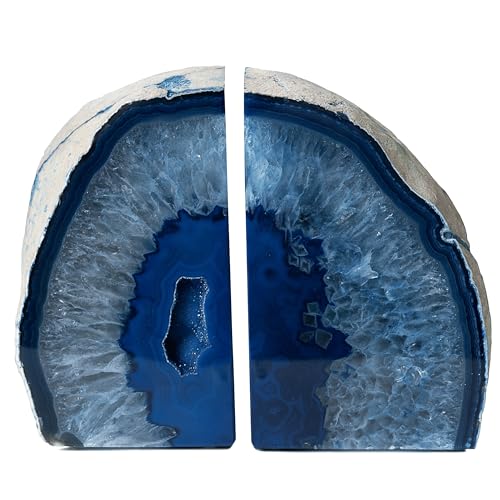 Nature's Decorations Blue Agate Bookends – A+ Grade Geode Heavy Duty Decorative Stone Crystal for Shelves & Bookcases, Natural Polished Bookshelf Decor, 1 Pair 4-6Lbs - color: Blue, size: A+ Grade 4 - 6 Lbs