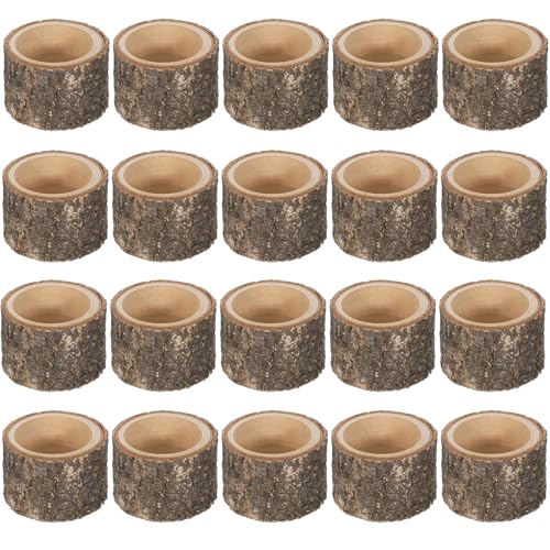 SHENLIU 20 PCS Wooden Tea Light Candle Holders, Rustic Wood Votive Candle Holders, Rustic Wood Votive Candles Holder for Table Decoration Vintage Tealight Holder Candles Stands Bulk for Wedding