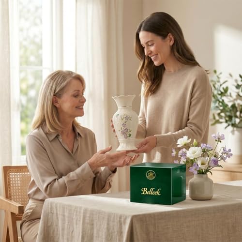 Belleek Irish Flax Vase - White Flower Vase Handcrafted Fine Parian China Irish Decor, 3.5" W x 7" H - size: 7-Inch