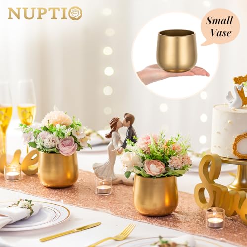 NUPTIO Small Gold Vases for Centerpieces: 6 Pcs 3.94 inch Flower Trumpet Vase Vintage Compote Vase Metal Urn Planter Plant Pots Flowers Bowls Pedestal for Wedding Party Table Centerpiece Decorations - color: Style 1#, size: 3.9in Tall-6pcs