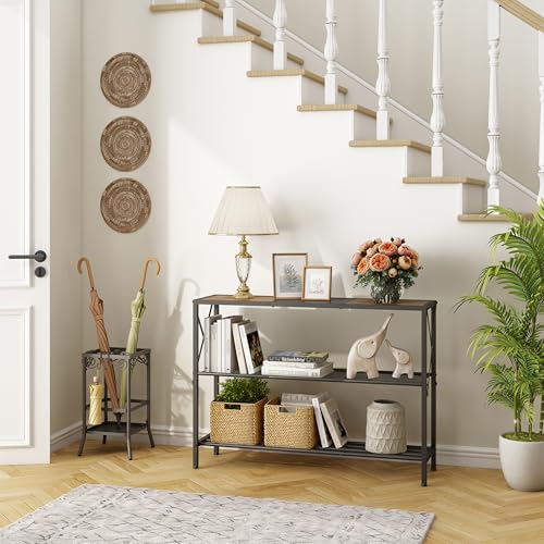 Hoctieon Industrial Console Table, 3 Tier Entryway Table, Hallway Table, Narrow Sofa Table with Shelves, Entrance Table for Entryway, Rustic Brown&Black - color: Rustic Brown & Black