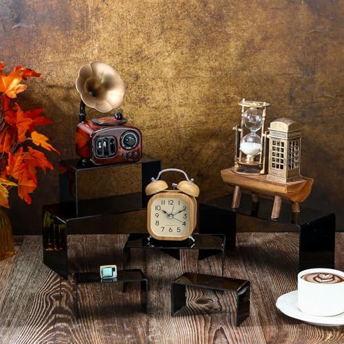 Chuangdi 2 Sets Large Acrylic Risers Display Stands for Figures Collectibles, Shelf Showcase for Dessert Cupcake Candy Treat Action Product Jewelry(Black,Large Set) - color: Black, size: Large Set