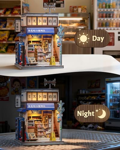 Japanese Dual-Scene 3D Puzzle Book Nook Kit - 3D Dollhouse with Hidden Staircase, Dual-Scene Design, DIY Craft, Tabletop Decor & Gifts for Adults（Beika-cho Convenience Store） - style: Beika-cho Convenience Store