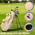 Luxury Womens Golf Bag, PU Leather Golf Stand Bag for Women/Ladies, 14-Way Full-Length Top Dividers, Ultra Lightweight, Large Pockets for Accessories - color: Sandstone