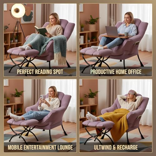 Tiita Lazy Chair with Ottoman, Purple Modern Large Accent Armchair, Comfy Leisure Sofa Reading Chair with Footrest for Bedroom, Living Room, Dorm Rooms, Garden, Velvet Light Purple - color: Light Purple