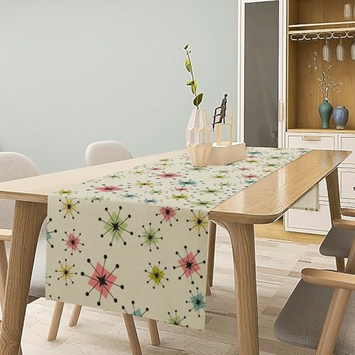 Mid Century Table Runner, Flag Retro Atomic Starburst 1950s Abstract Geometric Space Tabletop Decoration for Home Kitchen Restaurant Table Flag 13x36 Inch - color: Mid Cat-3, size: W13x36L