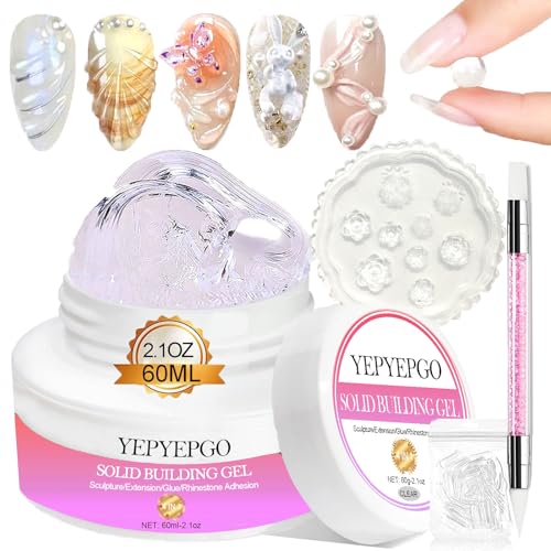 Solid Sculpture Builder Gel for Nails, 2.1oz Non-Sticky Hand 3d Solid Builder Sculpting Modeling Extension Gel for Nail Art Design, Clear