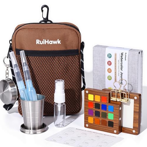 15-Color Watercolor Paint Set, All-in-One Travel Water Color Kit with Wood Palette, Sketchbook & Bag, Non-Toxic Portable Painting Set for Adults, Beginners, Artists & Outdoor Urban Sketching - color: 15 Colors