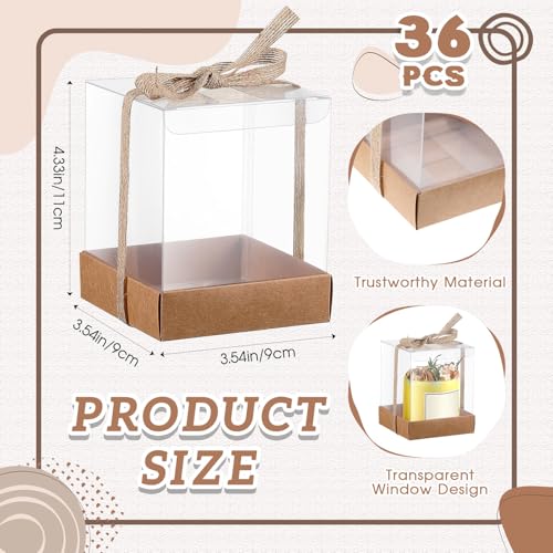 Cunno 36 Set 3.5 x 3.5 x 4.3 in Candle Gift Package Valentine's Transparent Box 4-18 oz Handmade Tealight Candle Holder Paper Bottom Ribbon for Wedding Baby Shower Party Mug(Kraft Color) - color: Kraft Color