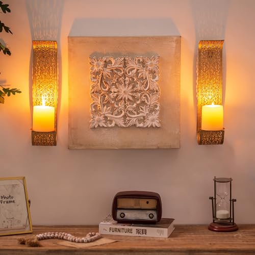 Sziqiqi Gold Candle Sconces Wall Decor Set of 2 - Rustic Pillar Wall Candle Holder for Farmhouse Vintage Hallway Wall Decor Decorative Bathroom Metal Candle Sconces - color: Matte Gold
