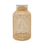 MDEOOSKY Straw Woven Glass Vase 7.87''x1.96''x4.13''Boho Glass Flower Vase Country Rustic Style Vase Glass Vase for Floral Arrangements Bottle Height (B Style 7.87IN) - size: 7.87IN