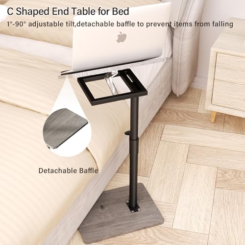 YUHFERA Sofa Armrest Tray Table for Couch - 360° Swivel Height Adjustable End for Small Spaces, Snack Side Table for Bed or Chair with Phone & Tablet Slot (Gray,Angle Adjustable) - color: Taupe, size: Angle Tilt