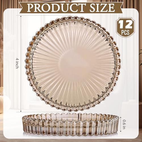 Honeydak Amber Glass Pillar Candle Holder Plates 4'' Round Glass Candle Tray Round Coasters for Table Centerpiece Wedding Party Home Bridal Shower Thanksgiving Christmas Decor(12 Pcs) - color: Amber
