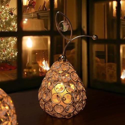 Set of 3 Elegance Crystal Metal Pineapple Pear Table Centerpiece Handmade Crystal Candlestick Hollow Fruit Ornament Home Party Wedding Holiday Decoration (Gold, Set of 3) - color: Gold