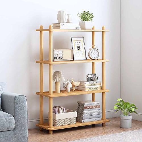 IOTXY 4-Tier Wooden Shelf Bookcase - Modern Open Bookshelf, Free Standing Storage Rack, Multifunctional Display Stand for Home and Office, Oak, Rectangle - color: Oak, size: 4-Tier