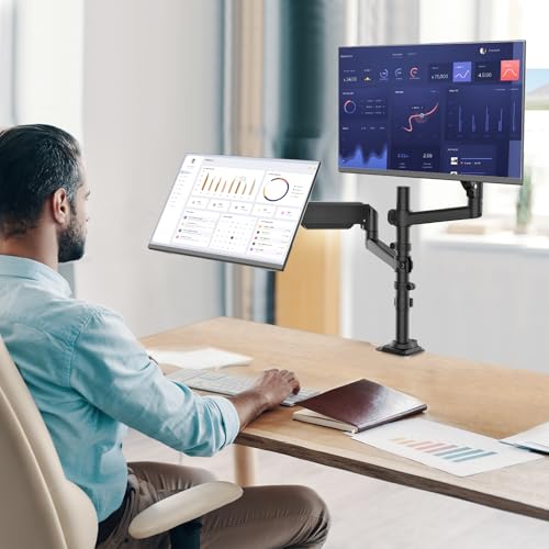 WALI Dual Monitor Mount, 13-33 Inch Adjustable Dual Monitor Arm for Desk Holds Max 19.8 lbs Screens, Swivel Vesa Bracket with C Clamp, Grommet Mounting, Monitor Arms for 2 Monitors (GSDM002) - size: 13"-33", style: Dual Arms