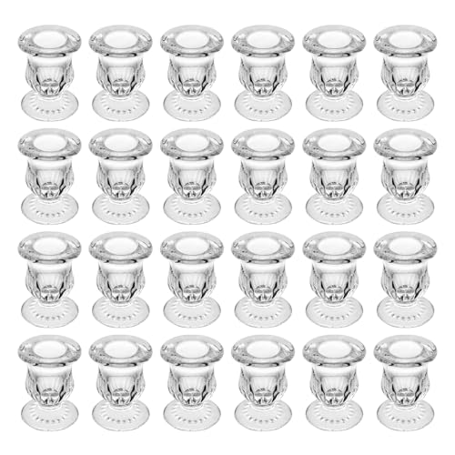 Glass Taper Candle Holder Set of 24 - Clear Crystal Candlestick Holders for Tapered Candles, Elegant Candle Stick Holder Set for Wedding Party Christmas Thanksgiving Festival (24, Transparent)