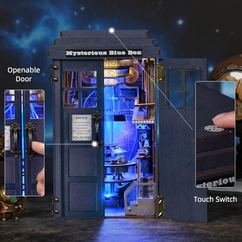 TOYQI Book Nook Kit, DIY Miniature Dollhouse Kit for Adults and Teens, Booknook Tiny House Kit Bookshelf Decoration 3D Wooden Puzzle Bookend - Sci-fi Fantasy Mysterious Box - style: Mysterious Blue Box