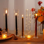 Hurricane Glass Candle Holders, Set of 4 Candlestick Holders for Taper Candle with 11.8" Tall Windproof Cylinder Covers Candle Stand Bulk for Table Centerpieces on Wedding Birthday Housewarming Decor - size: smooth
