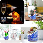 Votive Candle Holder Set, 2 Pc Mosaic Glass Tealight Candle Holder Handmade Romantic Slanted Crystal Centerpiece Candlescape for Valentine's Day