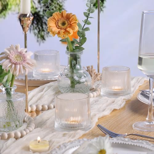 DARJEN Clear Ribbed Tealight Votive Candle Holders Set of 10- Tea Light Candle Holder Glass for Table Centerpiece, Engagement Parties, Birthday Parties & Wedding Shower - color: Clear, size: 10Pcs