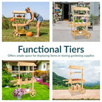 Sunnydaze Country Market Flower Cart Display Stand with Wheels - 2 Shelves - Fir Wood - 30 lb Weight Capacity - Natural Fir - color: Natural Fir