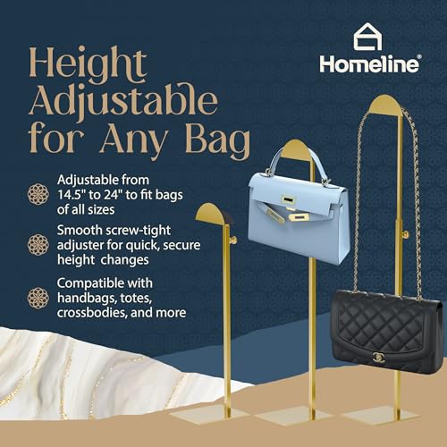 Purse Holder Stand – Freestanding Purse Rack Stand Adjustable 3-Pack Purse Holder/Purse Display Stand with Velvet Cradle, Weighted Non-Slip Base, No Assembly Required