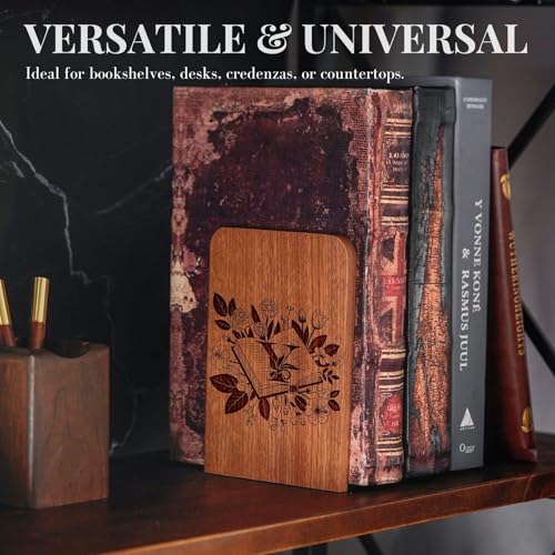 Wood Bookends, Book Ends for Shelves with Decorative Alphabet A and Z Design - Heavy Duty Iron & Ebony Wood Book Ends for Shelves Bookcase Desk - 1 Pair - Y - color: Y
