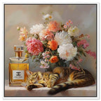 Art Remedy Cat Floral Vase Perfume Canvas Fashion Pet Art, White Frame, 16" x 16" - color: White Frame, size: 17"L x 17"W