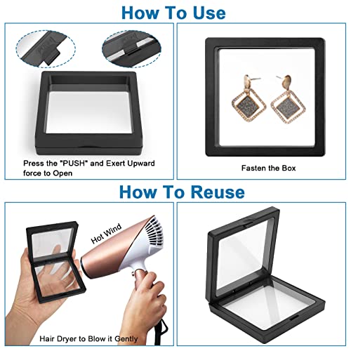 Linkstyle 10PCS 3D Floating Frame Display Stand, Transparent PE Floating Display Case, Challenge Coins Specimen Medallions Jewelry Storage Box Suspension Frame - size: 4.3x4.3in, 3.5x3.5in