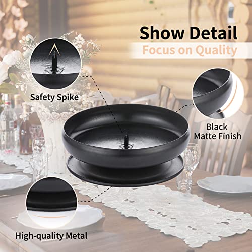 Pcs of 4 Spike Candle Holder Iron Candle Plate Pillar Candle Holder, Black, Decorative Iron Pillar Candle Plate, 3.6" Diameter Pedestal Candle Stand for LED & Wax Candles, Incense Cones, Spa, Weddings - size: 4 Pcs