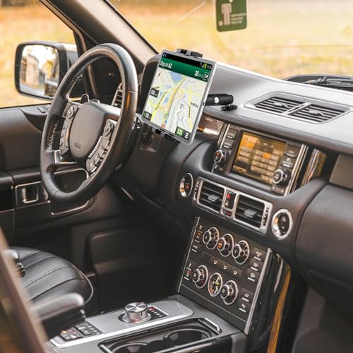 Aluminum Heavy Duty Drill Base Tablet Holder for Car,Tablet Mount for Truck,Commercial Vehicles,Dashboard,Boat and Wall Compatible with 4"-12.9" iPad Pro/Mini/Galaxy Tab//Phones,Large Case Friendly