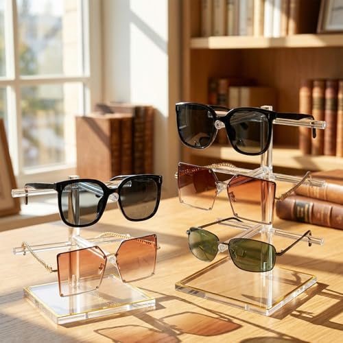 Luxury Acrylic Sunglasses Display Stand Set of 2 (2-Tier & 3-Tier), Glasses Stand, Eyewear Holder, Vertical Sunglass Racks, Tiered Eyeglasses Organizer Collection for Closet Retail Boutique Counter - size: 2PC(2tier+3tier)