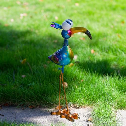 18.9" Metal Peacock Garden Statue - Weather-Resistant Outdoor Bird Figurine, Yard Art Decor for Lawns and Patios, Unique Gift for Gardening Enthusiasts - color: Blue-peacock